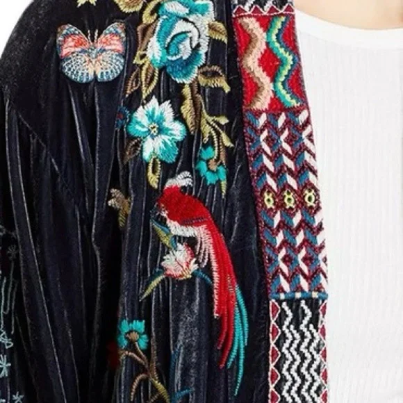 Johnny Was Gen Boho Velvet Floral Embroidered Kimono Jacket Jasper NWT